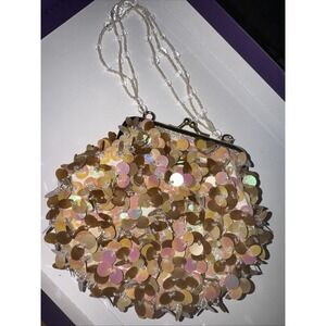 Y2K Cache Beaded Evening Bag Purse Formal Fancy Occasion VTG Silk Gold Beading